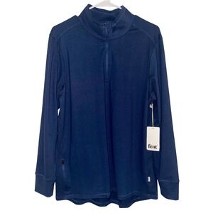 Feat Quarter Zip Pullover Unisex Medium Navy Blue Performance Top NWT